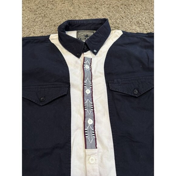 Vintage 100% Cotton Aztec Trim Western Navy Long Sleeve Button Down Rodeo USA XL - Picture 6 of 11